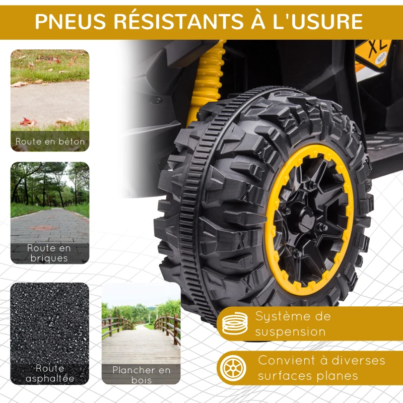 HOMCOM Quad électrique enfant 12 V, voiture électrique enfants 2 moteurs 2 vitesses 3-6 km/h, phares LED, klaxon, pour enfant de 3 à 5 ans, poignée et selle ergonomique, jaune(m-5)