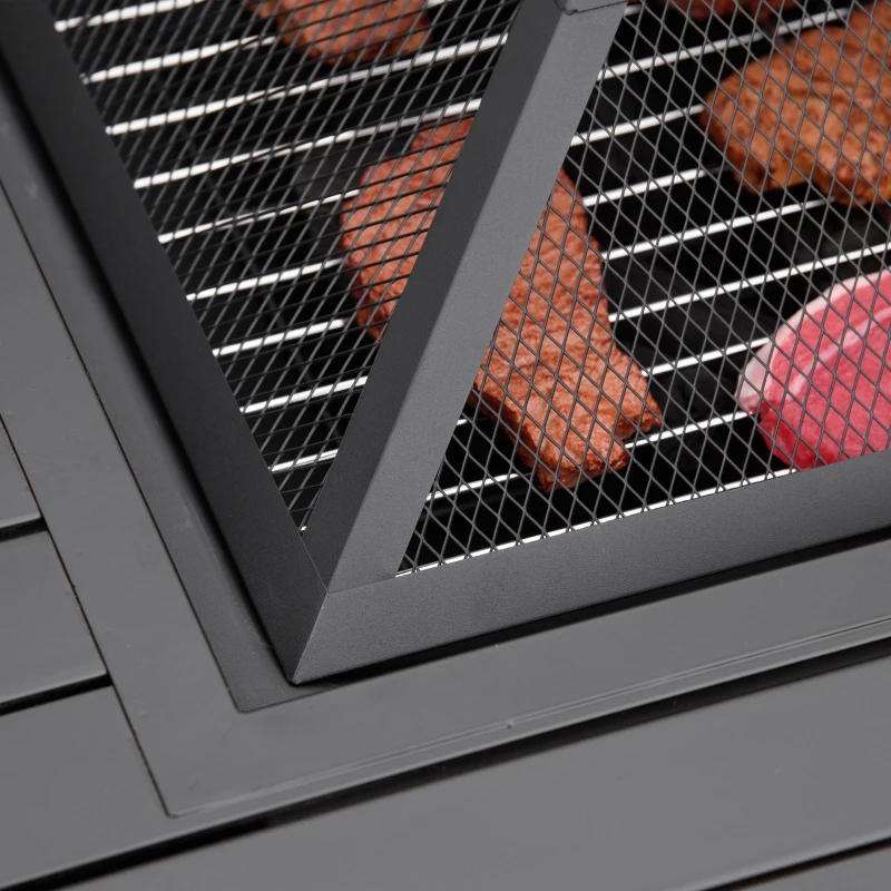 Outsunny Feuerschale Feuertisch mit Schürhaken Funkenschutz Feuerkorb Feuerstelle für Garten Camping BBQ Stahl Schwarz 81 x 81 x 53 cm