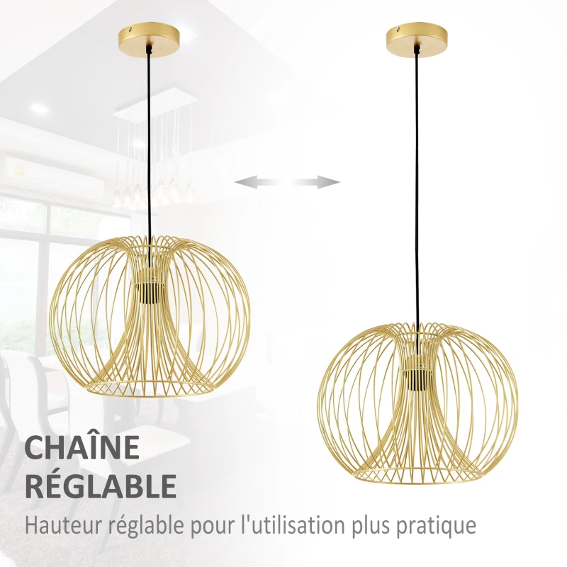 HOMCOM Lustre suspension design filaire dorée Ø 37 x 150 cm métal doré