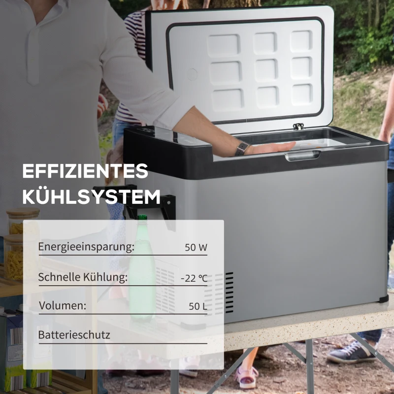 Outsunny Kühlbox Auto 50L mit LCD-Anzeige 2 Modi Kompressor Autokühlschrank mit Griffe Boot Camper Reisen 12/24V DC und 110-240V AC Grau+Schwarz