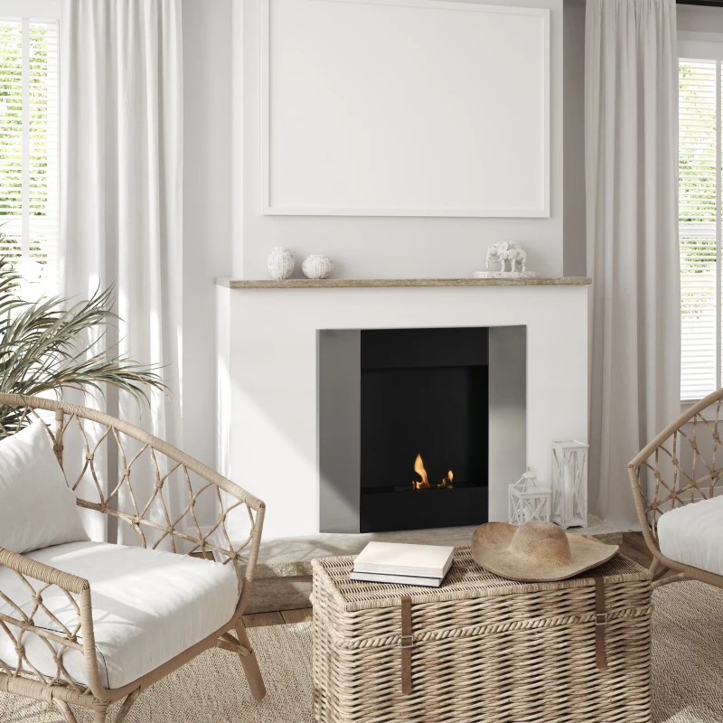 HOMCOM Ethanol-Kamin Bio-Ethanol-Brenner 6100BTU 0,7L 1 Std. Brenndauer kein Rauch wandmontiert Stahl Rostfreier Stahl Silber+Schwarz 72 x 11 x 72 cm