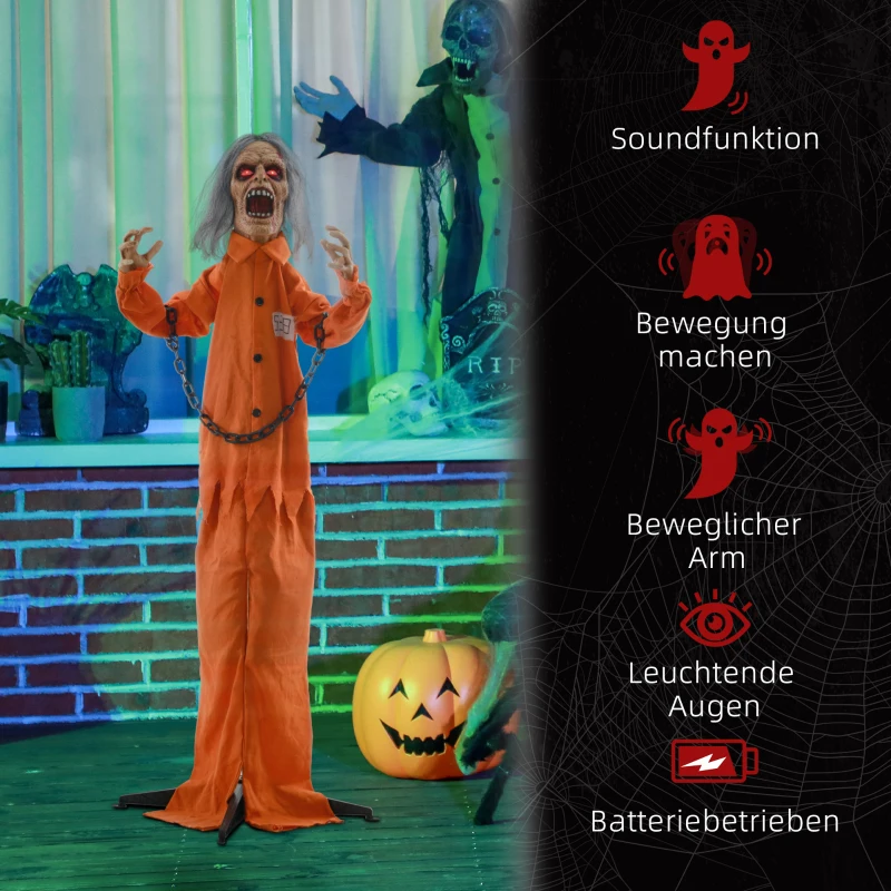 HOMCOM Gefangenen-Geist, Helloweendeko, gruselige Laute, rote Augen, beweglich, Orange(m-7)