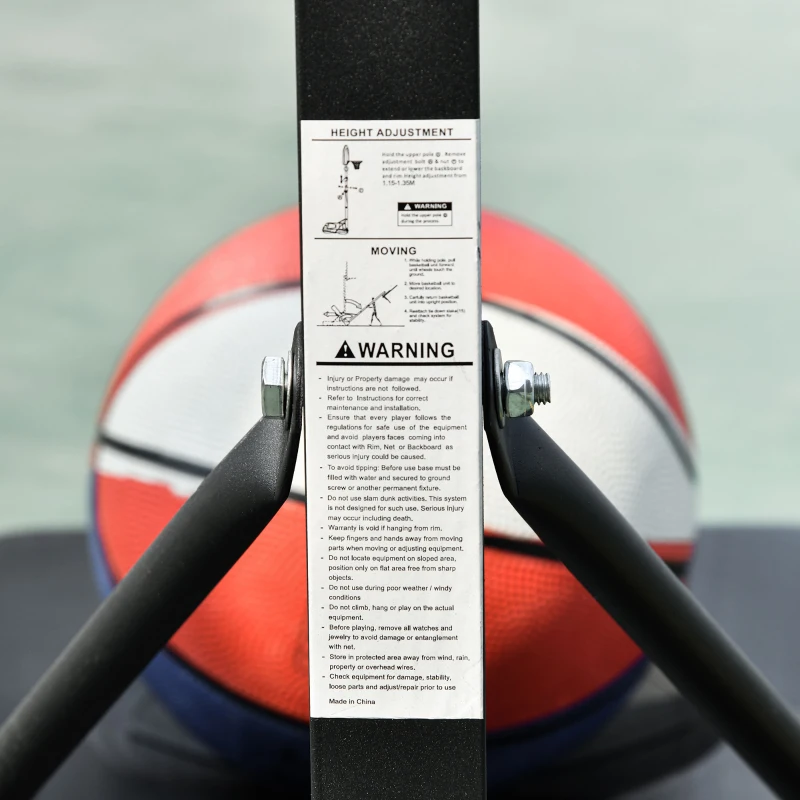 HOMCOM Canestro Portatile per Bambini, Altezza Regolabile 110cm, 130cm e Base da Riempire con Acqua (35kg) o Sabbia (45kg)