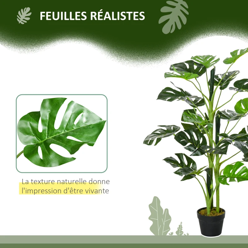 Outsunny Plante artificielle modèle Monstera avec 21 feuilles en pot ciment, intérieur ou extérieur, dim. Ø16 x 100H cm
