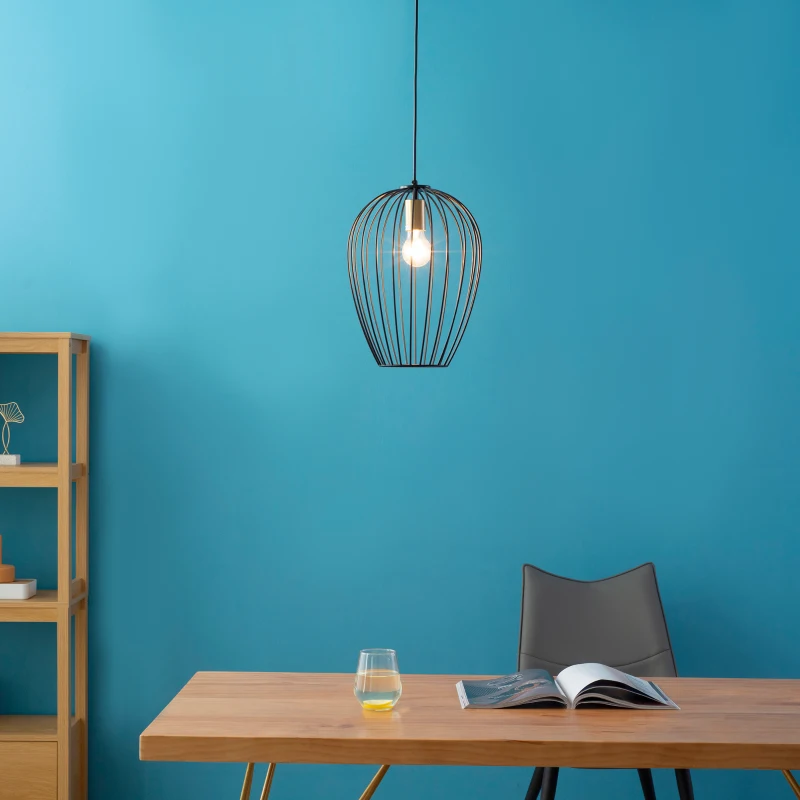 HOMCOM Hängeleuchte im Industrie-Design, höhenverstellbar, inkl. Montagematerial, 26 cm x 26 cm x 130 cm, Schwarz + Gold