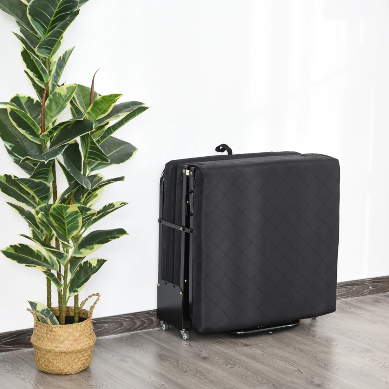 HOMCOM Klappbett 65x184 cm, Erwachsene Gästebett Klappbar mit 6 cm Dicker Schaumstoff, Reisebett mit Metallrahmen, Feldbett mit Rollen und höhenverstellbarem Kopfteil, bis 120 kg belastbar, Schwarz