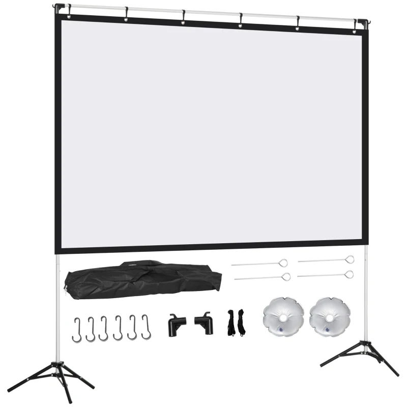 HOMCOM Projector Screen and Stand with Carry Bag, 80 Inch Portable Front & Rear Projection Screen, 4K HD 16:9 Screen for Outdoor and Indoor, Home Theater, Presentation