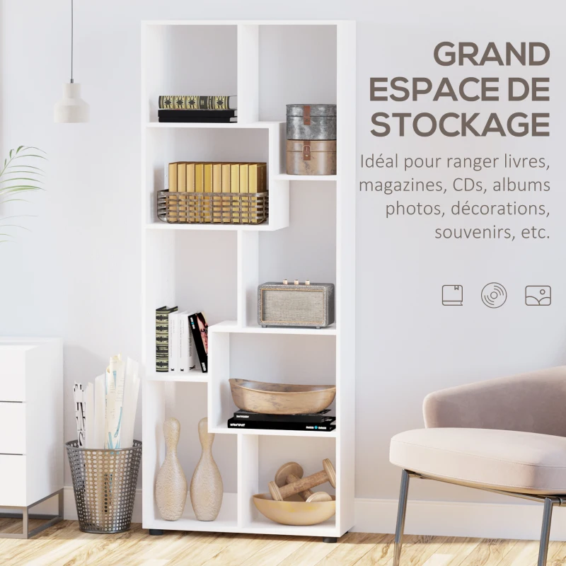HOMCOM Bibliothèque étagère Zig zag Design Contemporain 70L x 24l x 178H cm Panneaux Particules Blanc