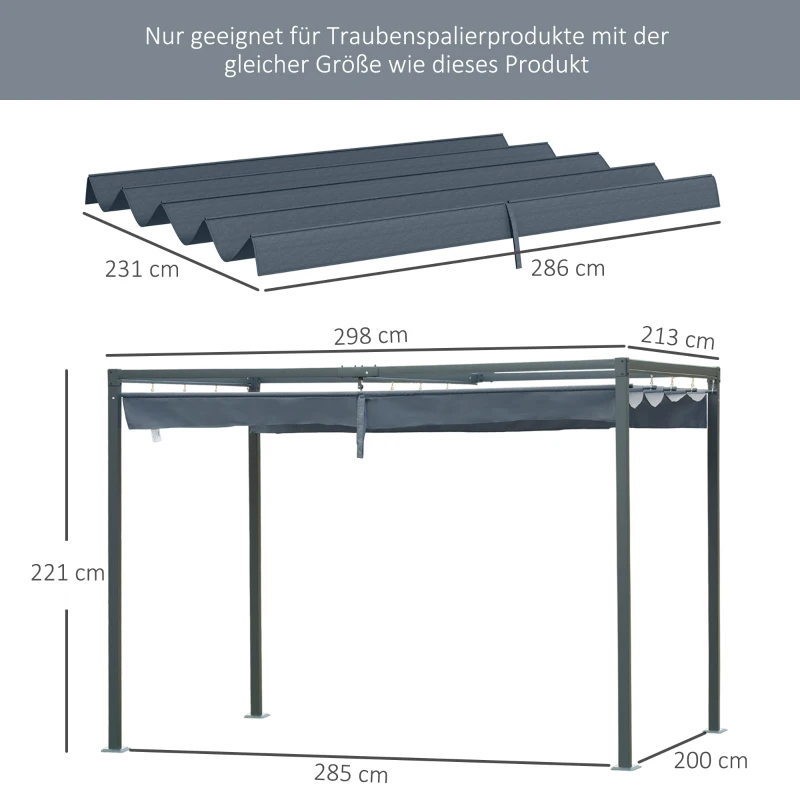 Outsunny Ersatzdach für 2,85 x 2 m Gartenpavillon, ausziehbar, einfache Montage, Polyester, Dunkelgrau