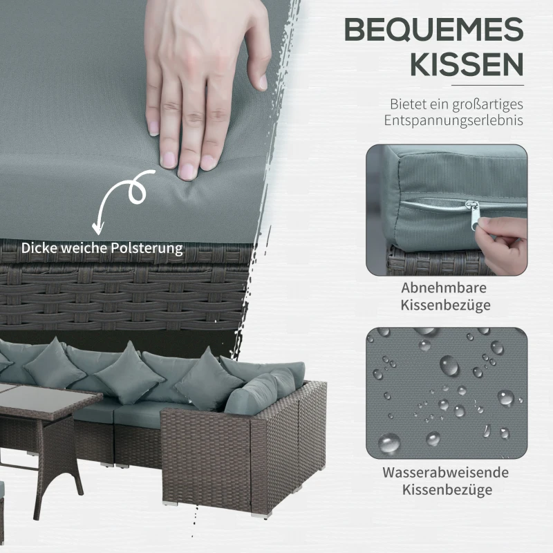 Outsunny 10-tlg. Gartengarnitur in Rattanoptik, mit Sitz- und Rückenkissen, rostfreier Metallrahmen, dunkelgrau