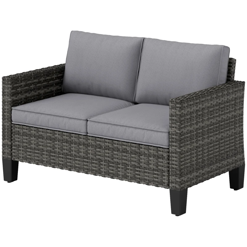Outsunny Two-Seater Rattan Outdoor Sofa - Dark Grey