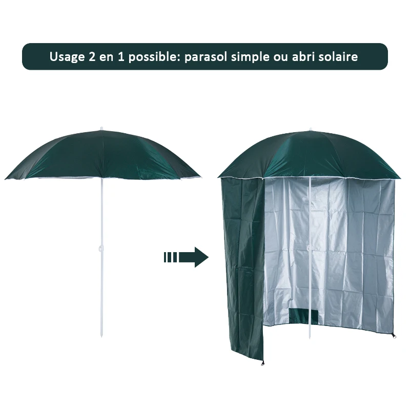 Outsunny Parasol de plage Ø 2,2 x 2,2 cm protection UV sac transport, sardines et lestage intégrés vert foncé