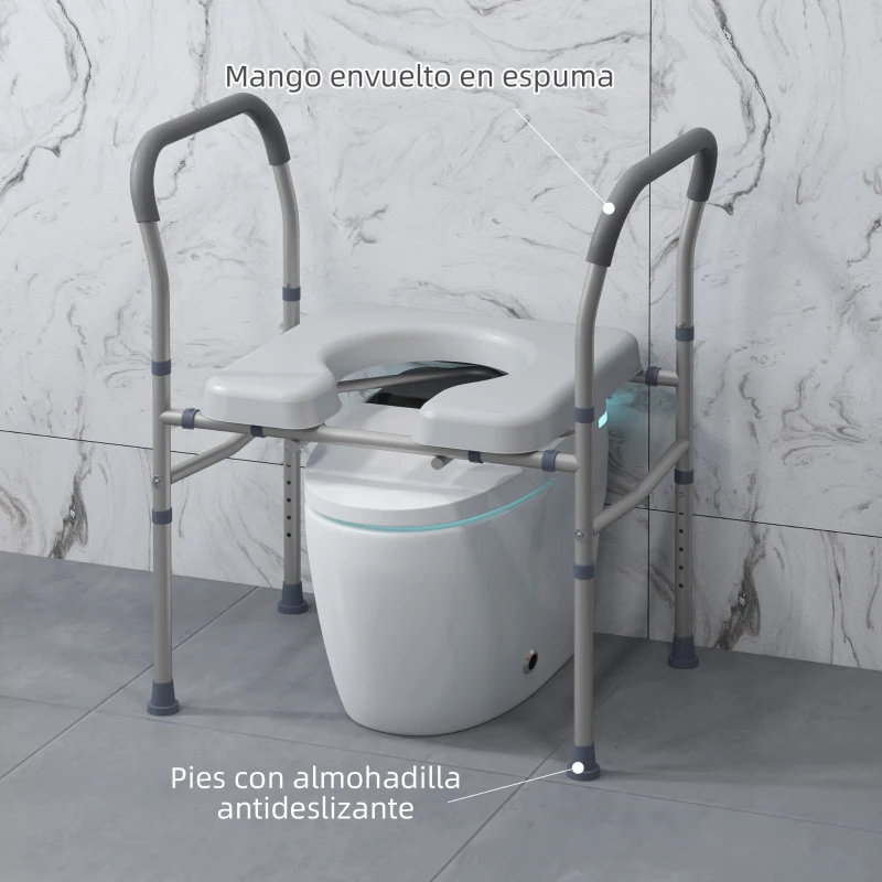 HOMCOM Silla con Inodoro de Aluminio Silla de Ducha con Altura Ajustable y Almohadillas Antideslizantes Carga 136 kg Gris