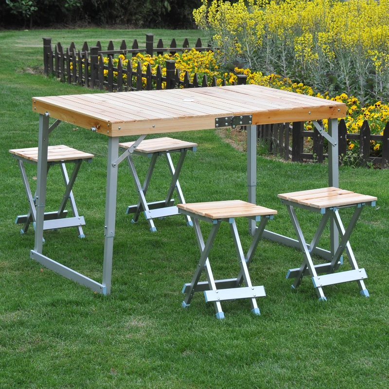Outsunny Table de Camping Valise en Bois