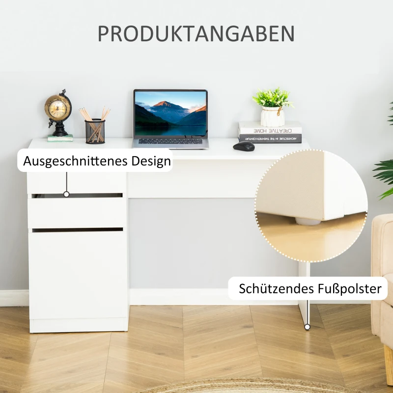 HOMCOM Schreibtisch Computertisch mit 2 Schubladen Schrank Arbeitstisch Bürotisch große Tischplatte modern Weiß 120 x 50 x 75 cm