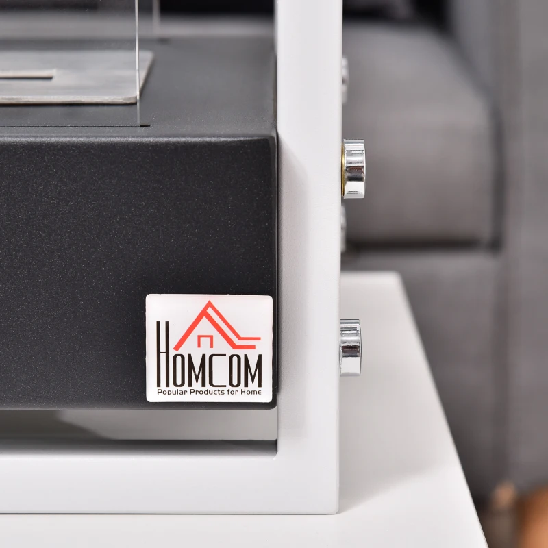 HOMCOM Camino a Bioetanolo Portatile, Biocamino da Tavolo o da Terra in Acciaio e Vetro, Serbatoio da 1.5L, Bianco e Nero