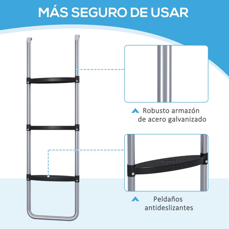 SPORTNOW Escalera para Cama Elástica de 3 o 2 Escalones con Escalones Anchos y 2 Ganchos Carga 120 kg 110x32 cm Plata