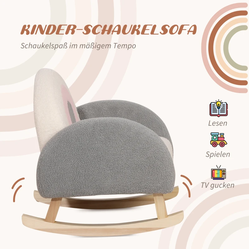 HOMCOM Schaukelstuhl für Kleinkinder, niedliches Design, Schaffell-Imitat, Eukalyptusholz, 50 x 45 x 44cm, grau+rosa+creme