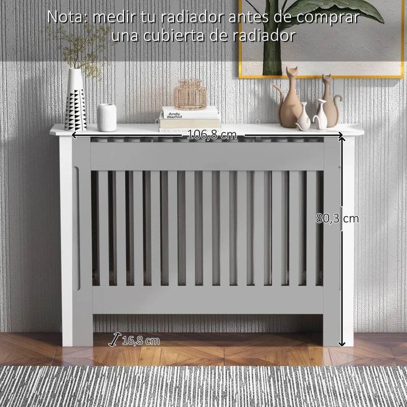 HOMCOM Cubre Radiador Cubierta de Radiador para Radiador con Dispositivo Antivuelco Diseño Moderno MDF 112x19x81cm Blanco(m-7)