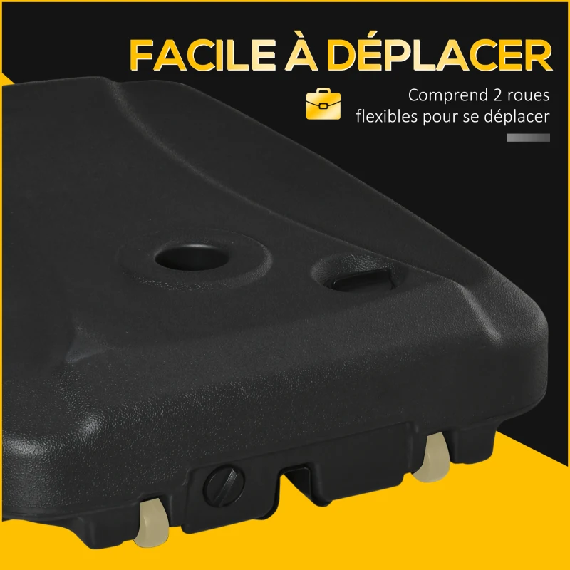 Outsunny Pied de parasol base de lestage avec roulettes en HDPE rempli d'eau ou de sable dim. 80L x 60l x 17H cm noir