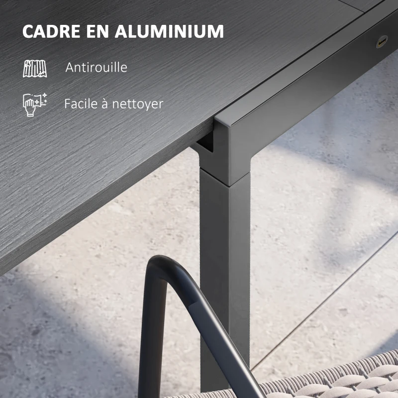 Outsunny Table de jardin rectangulaire extensible jusqu'à 6 personnes en aluminium dim. 80/160L x 80l x 75H cm gris