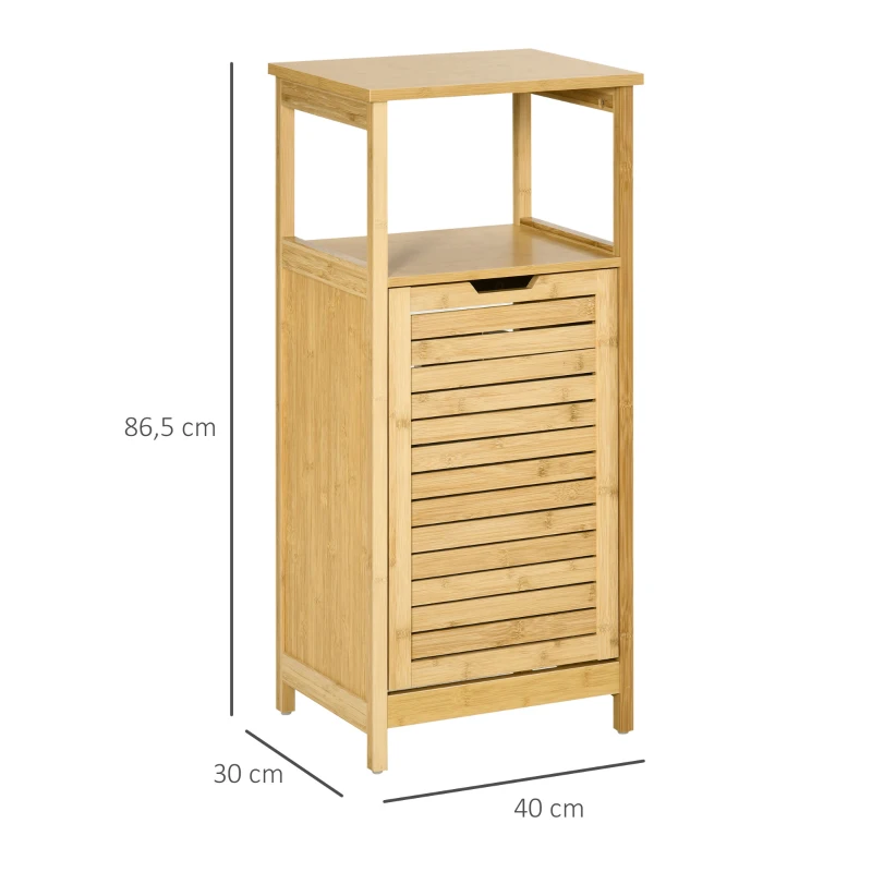 kleankin Meuble sur Pied en Bmabou avec Panier à Linge Meuble Bas de Salle de Bain Gain de Place - dim. 40L x 30l x 86,5H cm