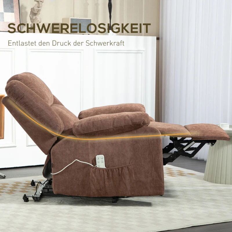 HOMCOM Relaxsessel mit Aufstehhilfe, verstellbare Kopfstütze, klappbare Rückenlehne, gepolsterte Armlehnen, Hellbraun