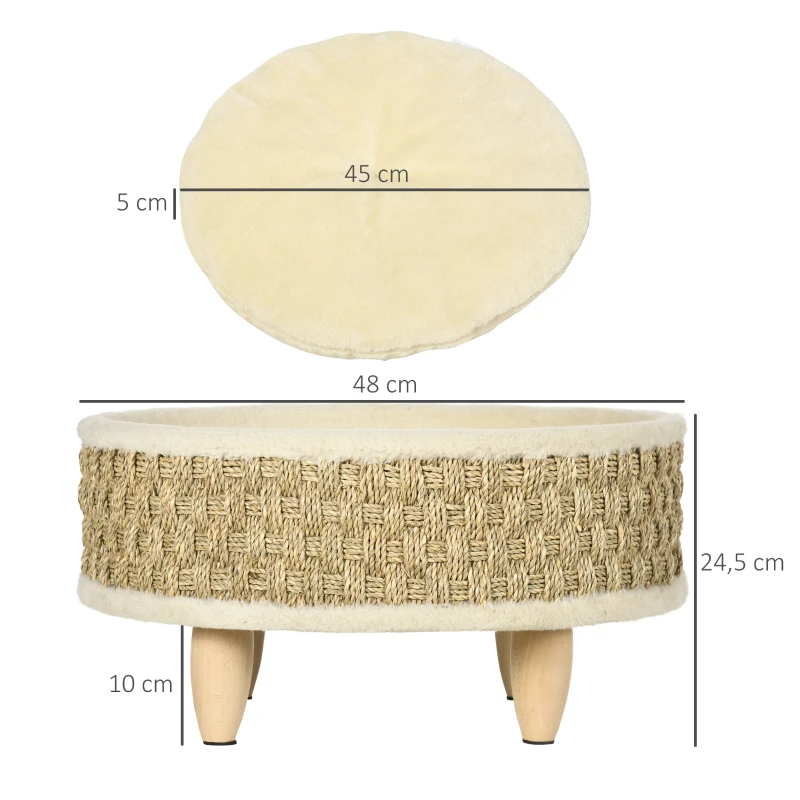 PawHut Panier rond chien sur pieds style cosy chic grand confort coussin moelleux intégré Ø 48 x 24,5H cm beige
