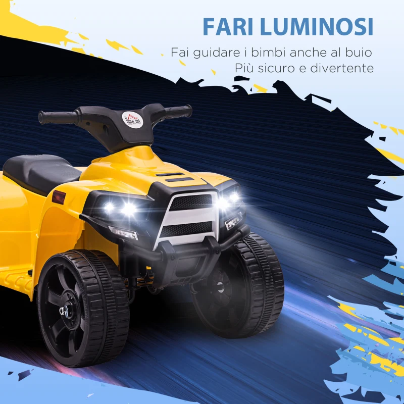 HOMCOM Quad Elettrico per Bambini ATV 6V con Fari e Clacson, Velocità 3km/h, Età 18-36 Mesi, 65x40x43cm, Nero Giallo