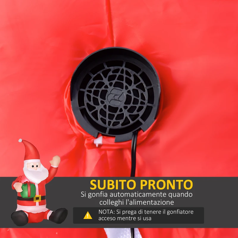 HOMCOM 120cm Babbo Natale Gonfiabile e Gigante, Decorazione Natalizia Impermeabile da Esterno con Luci a LED