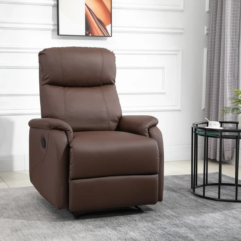 HOMCOM Poltrona Relax Manuale con Schienale Reclinabile 145° e Poggiapiedi in Pelle PU Marrone, 76x91x106cm