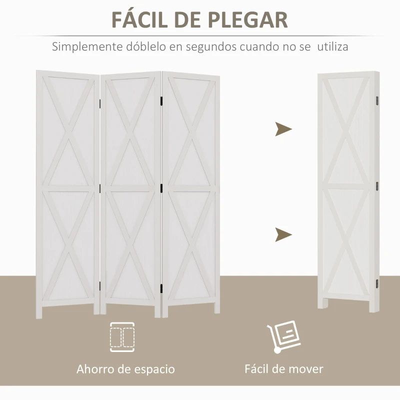 HOMCOM Biombo de 3 Paneles Plegable 136,5x170 cm Divisor de Habitación de Madera para Salón Oficina Dormitorio Blanco