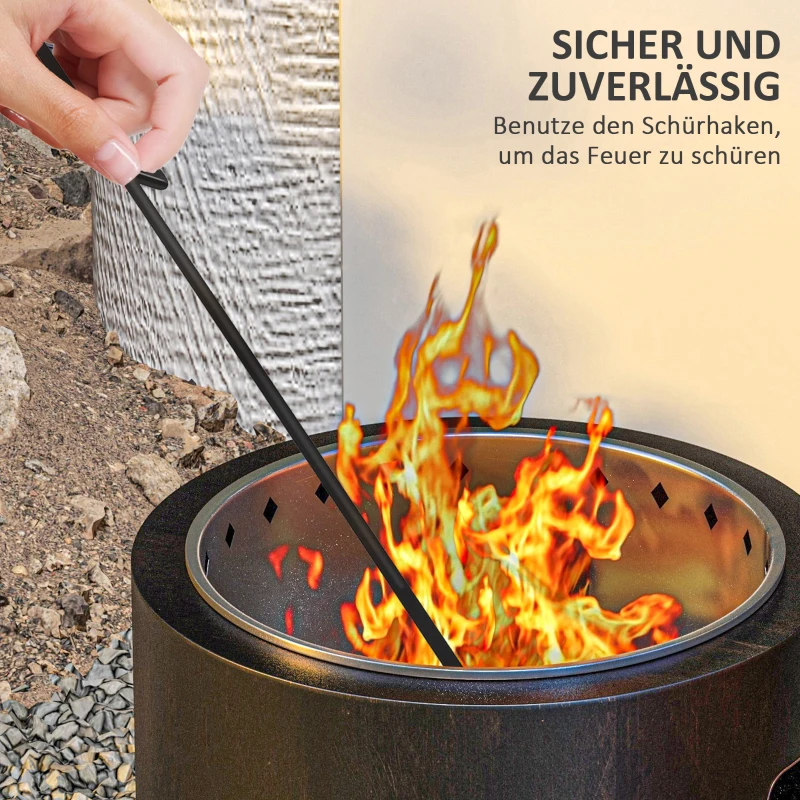 Outsunny Feuerschale Feuerstelle Feuertonne, wetterbeständig, 45 x 45 x 42 cm, Schwarz + Bronze