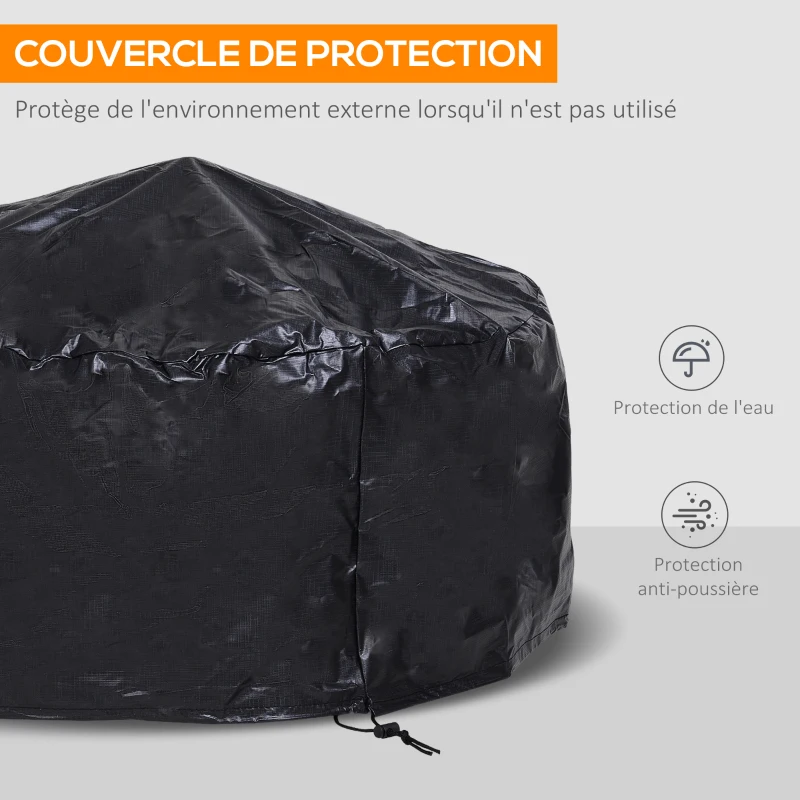 Outsunny Brasero cheminée Foyer extérieur Ø 76 x 50H cm Grille à Charbon Couvercle tisonnier métal Noir Bronze