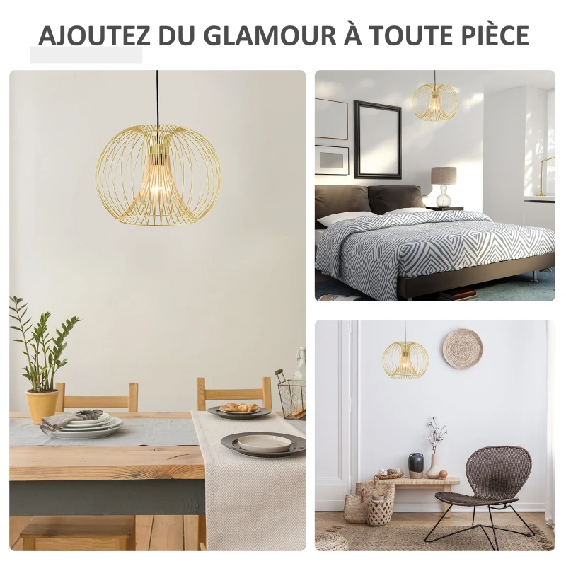HOMCOM Lustre suspension design filaire dorée Ø 37 x 150 cm métal doré