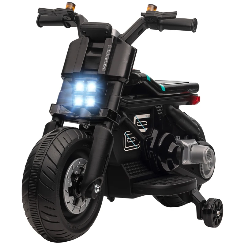 HOMCOM Moto Elettrica per Bambini 3-5 Anni in PP e Metallo con Rotelle, Clacson e Musica, 86x44x58 cm, Nera