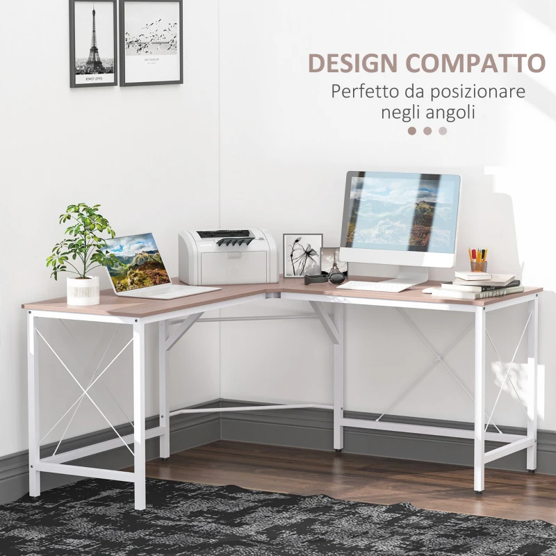 HOMCOM Scrivania Angolare a L con Piedini Regolabili, Scrivania pc in Legno e Acciaio, 150x150x76 cm, Rovere