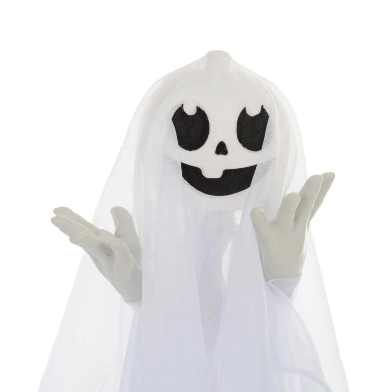 HOMCOM Halloweendekoration, 3 leuchtende Geister, Bewegungssensor, 54 x 10 x 60 cm, Weiß(m-8)