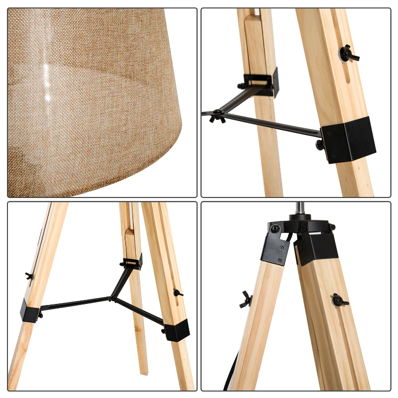 HOMCOM Stehlampe Stehleuchte Standleuchte höhenverstellbar E27, Kiefer+Polyester, 65x65x99-143cm (Beige)
