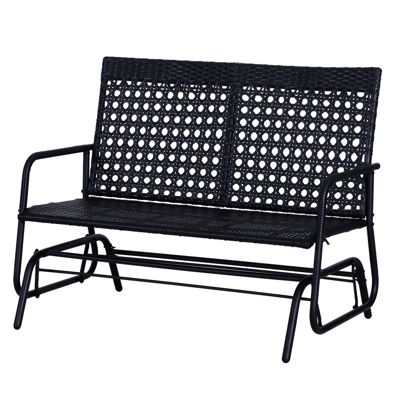 Outsunny Banc à bascule de jardin 2 places style cosy chic acier époxy résine tressée imitation rotin noir