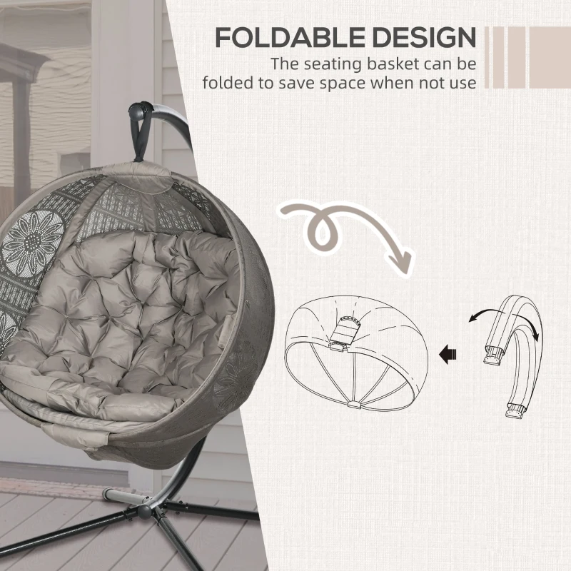 Outsunny Round Egg Basket Chair, with Steel Stand, Sand
