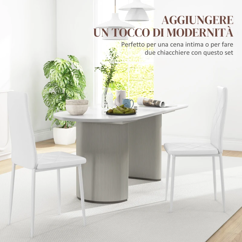 HOMCOM Set di 2 Sedie da Pranzo Moderne con Schienale Alto in Finta Pelle e Acciaio, 41x50x97 cm, Bianco
