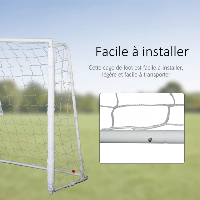 HOMCOM Lot de 2 buts de football - cage de foot - but d'entrainement - châssis métal filet PE - piquets & outil inclus - blanc