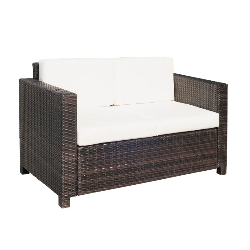 Outsunny Rattan Sofa 2-Sitzer 2 Kissen PE-Rattan 130L x 70B x 80H cm
