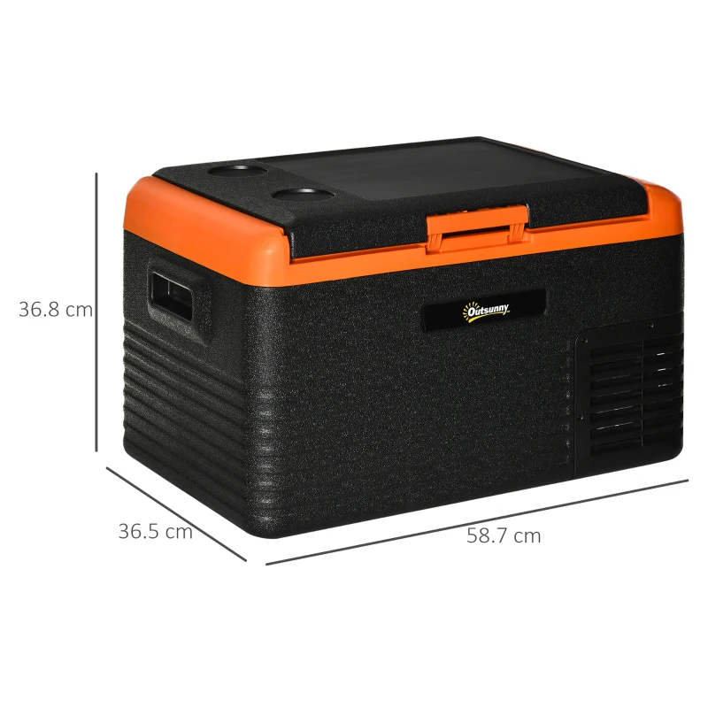 Outsunny Frigo Portatile da 30L, 100-240V CA e 12-24V CC, Display Digitale, Compressore e Maniglie Portatili Incluse, 58.7x36.5x36.8cm, Arancio e Nero
