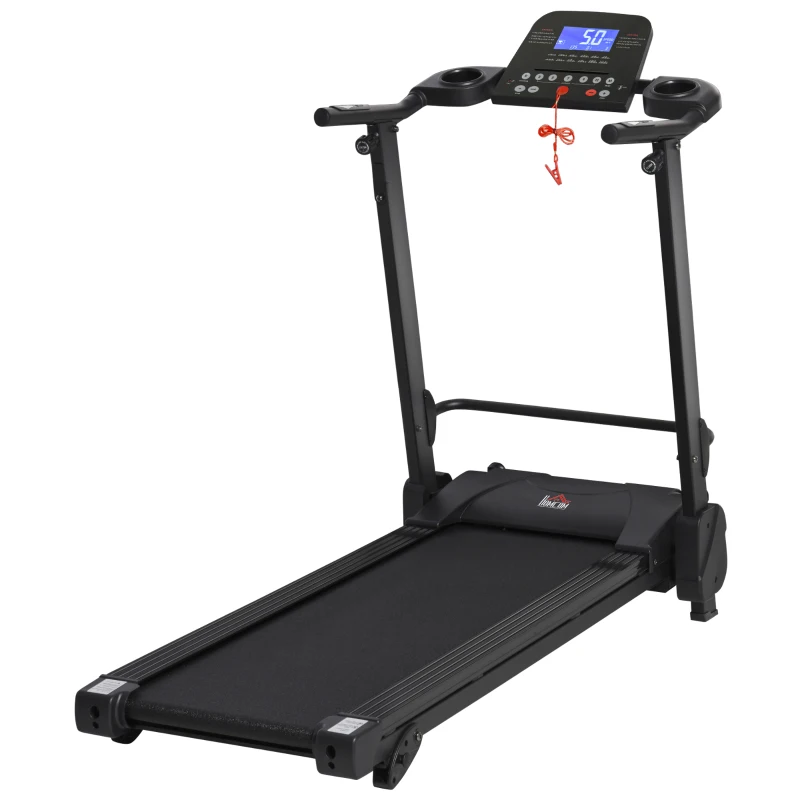 HOMCOM Tapis Roulant Elettrico Pieghevole Salvaspazio, Velocità 14km/h, Monitor LCD 5 Programmi e Presa USB, per Casa e Ufficio, Motore 750W, Nero