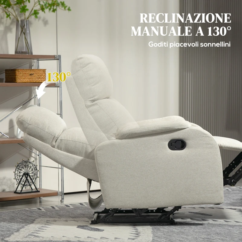 HOMCOM Poltrona Relax Reclinabile Manuale con Poggiapiedi in Tessuto e Imbottitura Spessa, Beige