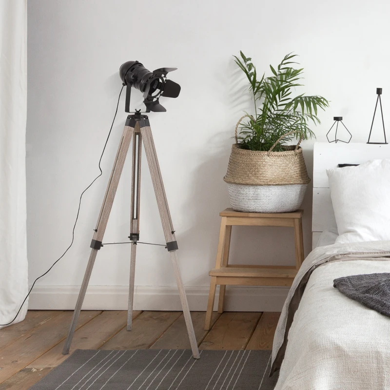 HOMCOM Lampadaire trépied style industriel hauteur réglable H100-140 cm noir