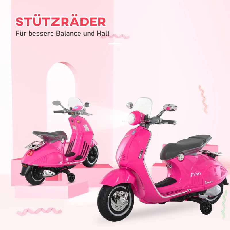 HOMCOM Elektro-Motorrad für Kinder mit MP3-Musik, Scheinwerfern, 3-6 Jahre, Kunstleder, Metall, 108 x 49 x 75 cm, Rosa(m-7)