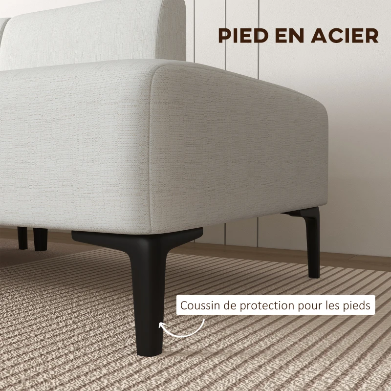 HOMCOM Canapé 3 pièces modulable design moderne et minimaliste en tissu avec pieds acier noir 250 x 75 x 70 cm blanc